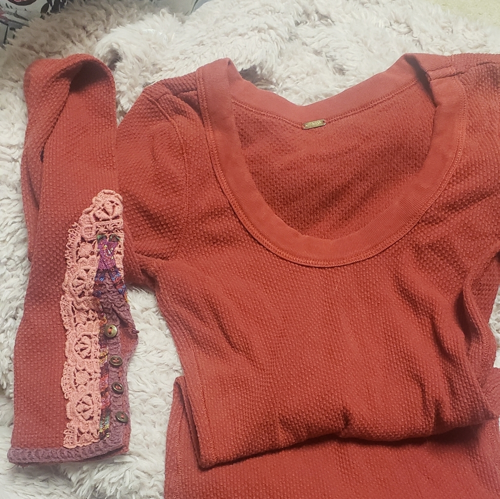 Free people long sleeve red pink purple